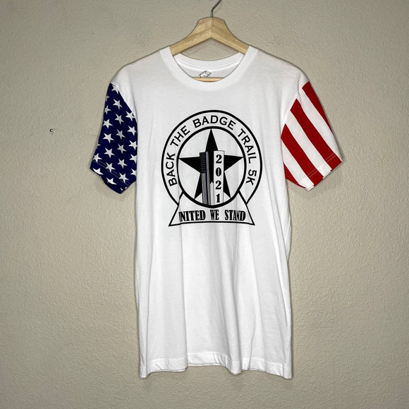 5K Run Shirt Red White Blue 9/11/2021 Back The Badge Twin Towers Remembrance Run - Picture 1 of 12